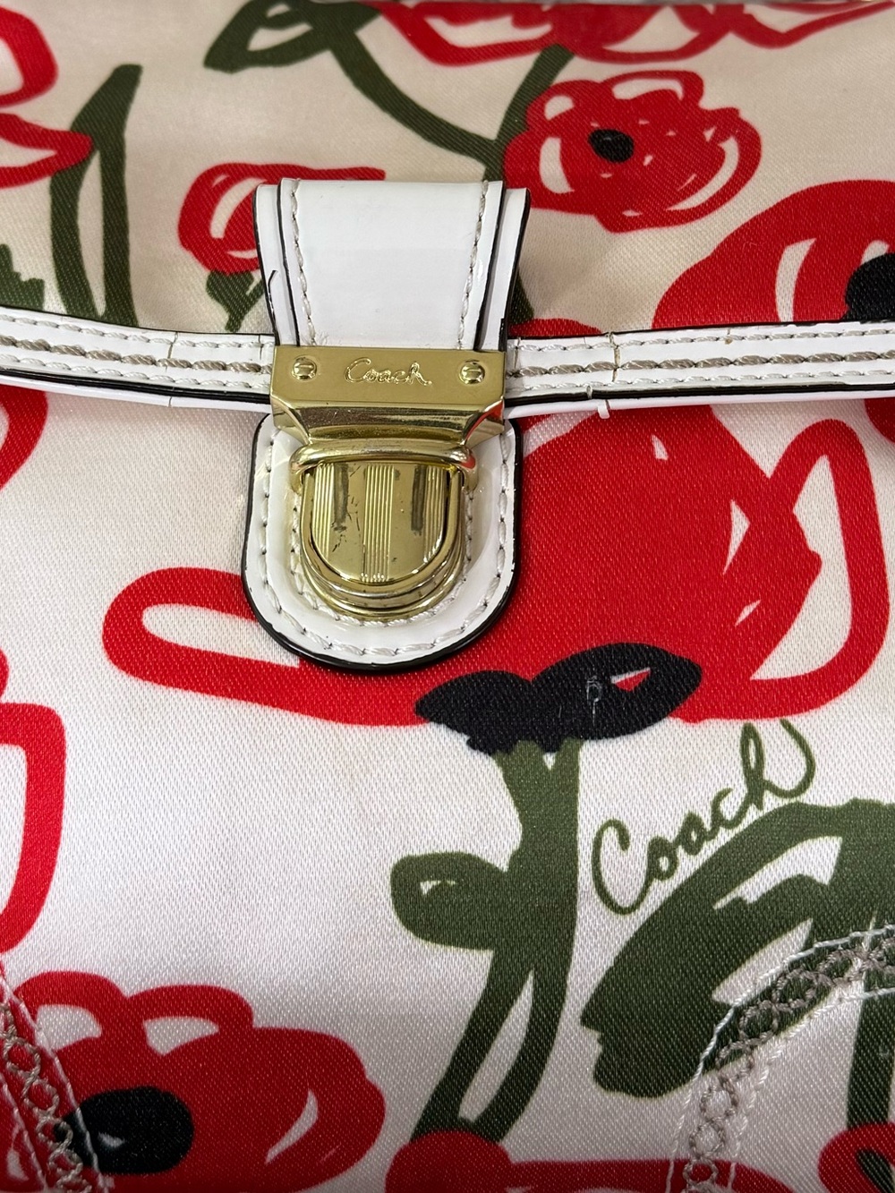 Coach Poppy 22439 Hard to Find Floral Embroidered 2 Way Crossbody Handbag Red - Picture 4 of 16